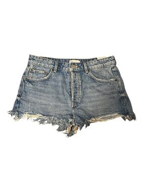 High-Rise Distressed Denim Shorts - Blue